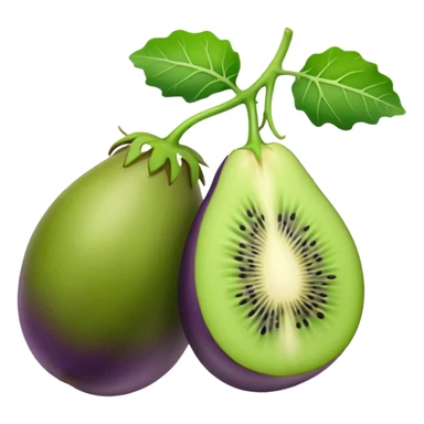 2 kiwis collés qui sont en dessous de l’extrémité verte d’une aubergine sticker