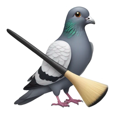 pigeon holding a brush with each mouth sticker