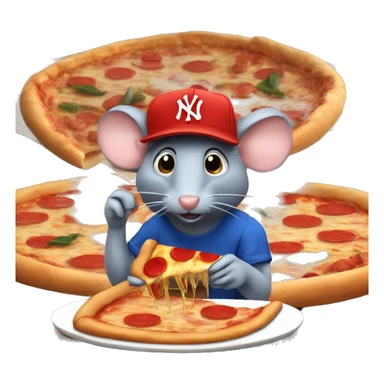 rat wearing blue New York yankee cap while eating a big pizza sticker