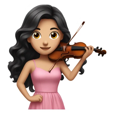 Super long black hair - white girl- playing violin- pink dress sticker