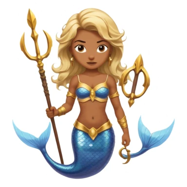 Mermaid with Trident – Warrior brown skin, blonde hair mermaid with weapon sticker