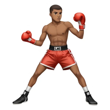 19-year-old lightweight Black male boxer in boxing stance, full body view, lean athletic build, boxing gloves, boxing shorts sticker