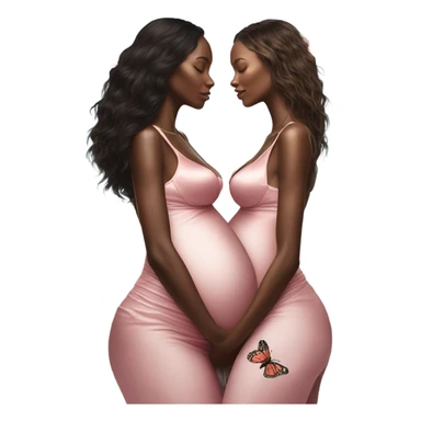 Realistic Photo of 2 Victoria secret models pregnant posing with flowers and butterflies  sticker