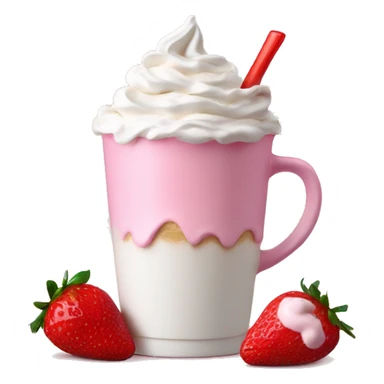 Pink latte with whip cream and strawberries  sticker