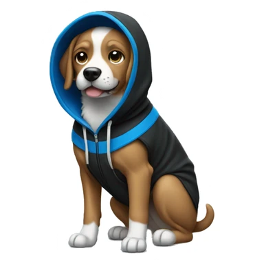 Dog wearing a black and blue hoodie sticker