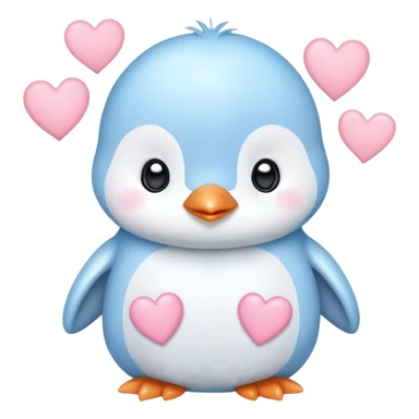 light blue baby Penguin with light pink hearts sticker