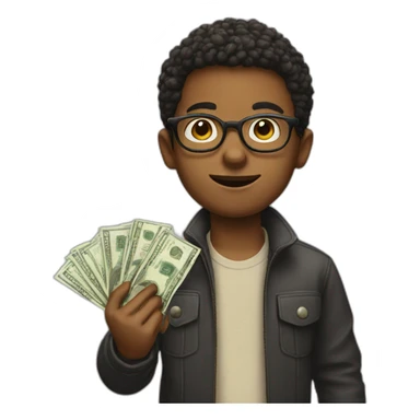 A BOY WITH GLASSES AND MONEY IN HIS HAND sticker