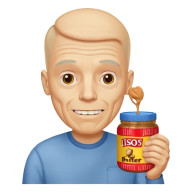 White man, barely any hair, lots and lots of wrinkles, bad yellow teeth, and peanut butter. Cerebral palsy sticker