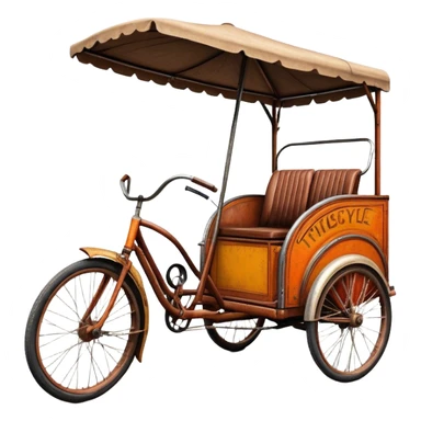 ​Cinematic Realistic Tricycle Rickshaw, depicted as a vintage manually operated vehicle featuring two front wheels and a single rear wheel, rendered with detailed rustic textures, vibrant colors, and dynamic urban lighting that captures its unique design and cultural charm, sticker