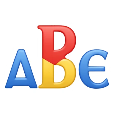 letters A, B, C arranged in a row, each a different color red, blue, yellow sticker