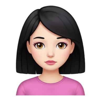 normal girl emoji, long hush cut hair, black hair, clean makeup, pink background sticker