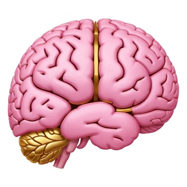 A pink brain with elegant golden details and accents. In the center of the brain, there's a clean, empty space or hollow area, as if a part is carved out. sticker