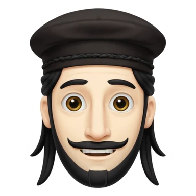 Jewish white man emoji with long dread black hair on the sides and jewish judaism hat, long big nose and crooked teeth sticker