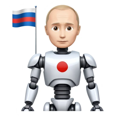 Futuristic robot with Vladimir Putin features and Russian flag colors sticker