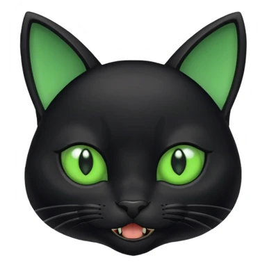 Black cat with large ears and green eyes with small fangs sticker