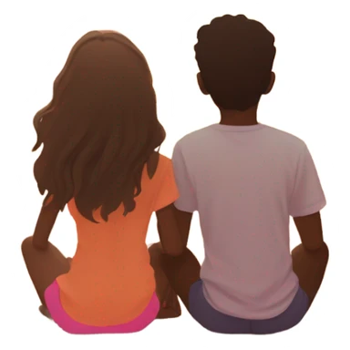 Boy and girl couple sitting on the beach sunset sticker