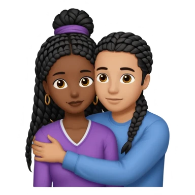 dark skin, black girl with black braids, hugging her middle eastern boyfriend with straight parted brown hair and light skin sticker
