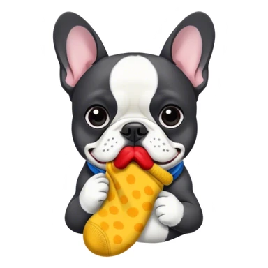 Black and white frenchie eating a sock  sticker