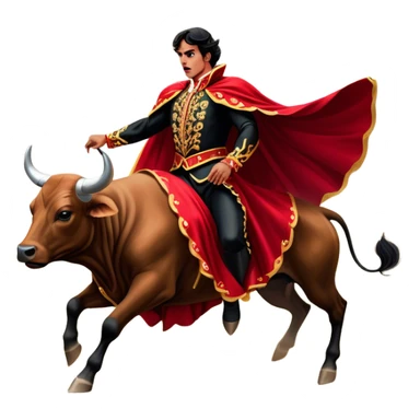 ​Cinematic Realistic Spanish Matador in Action, depicted in an ornate traje de luces with a flowing red cape, captured in the dramatic moment of confronting a charging bull in a traditional bullring, rendered with dynamic motion and dramatic lighting that encapsulates the intensity and artistry of the spectacle, sticker