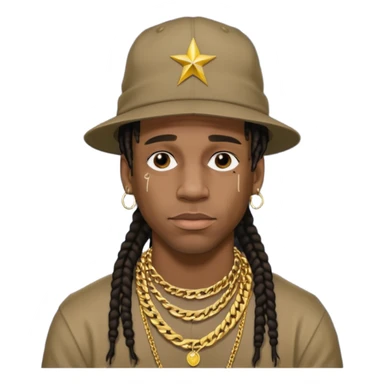 Travis Scott with gold chain necklace, wearing hat, dreadlock hair  sticker