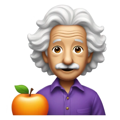 Albert Einstein with purple hat and orange blouse, apple memoji style sticker