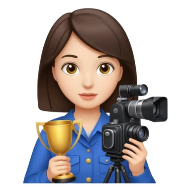 A brunette girl , she’s a proud and successful filmmaker 🍿🌍✨ she’s next to a camera, / holding awards  sticker