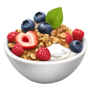 Bowl with yogurt granola blueberries strawberries raspberries and honey sticker