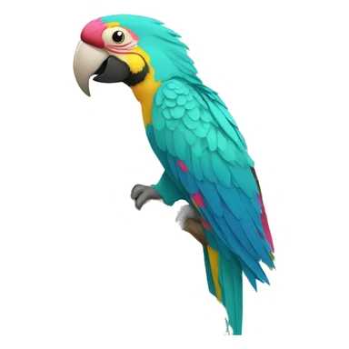 Summer beach cyan pink mustard yellow multicoloured parrot macaw bird holding a plant vine in beak Spanish Italian Mediterranean style floral sticker