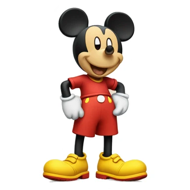 Mickey Mouse wearing red shorts and big yellow shoes, smiling happily. sticker