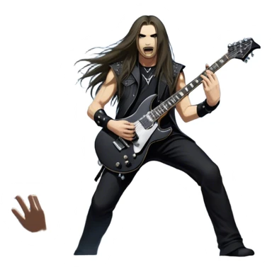 Icon for Heavy Metal: a metal band on stage, with electric guitars, drums, and a powerful vocalist. The atmosphere is intense with flashing lights, music notes, and a crowd of fans. The design should capture the energy and power of a live heavy metal performance. Transparent background. sticker