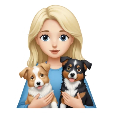 Blonde girl holding two australian shepherds (black and blue) sticker
