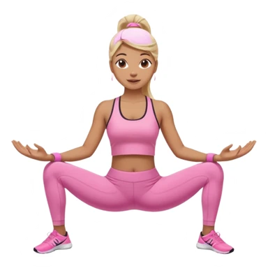 Mujer color de piel moreno claro con cabello rubio suelto y lacio, que tenga gloss en los labios y se vea usando Blush rosita, usando un top rosa deportivo y leggins deportivo rosa en una pose de yoga, viendo hacia enfrente con ojos negros y sonriendo sin mostrar los dientes sticker