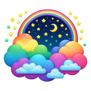 Neon rainbow colored damask style full moon with stars and clouds sticker