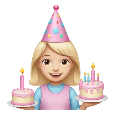birthday girl emoji with cute baby pink font and a cake sticker
