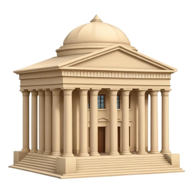 Minimal 3D emoji style government ministry building, classical architecture with columns and triangular roof, official state institution, neutral beige stone, clean shading, financial institution icon, isolated on transparent background, professional, no flags, no text sticker