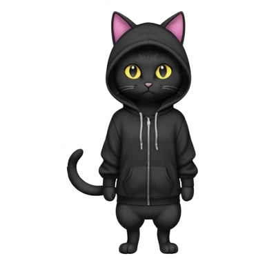 Black cat wearing a hoodie fursona (full body) sticker