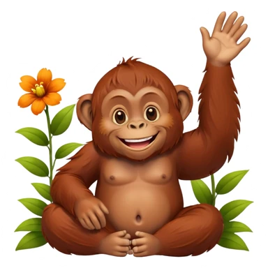 Orangutan happy sitting with flowers on its head and body sticker