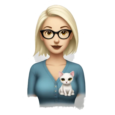 bald tattooed caucasian lady with glasses and a kitty sticker