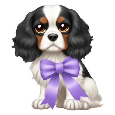 cavalier king charles spaniel color black wit tan with a lavender bow sticker