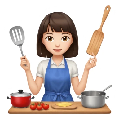 girl brunette with bangs cooking sticker