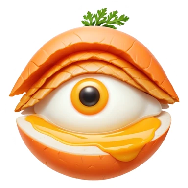 Carrot, chicken, and egg yolk surrounding a simple eye symbol and a small patch of glowing healthy skin. Gentle rays connect the foods to the eye and skin, showing vitamin A's role in vision and skin health. sticker