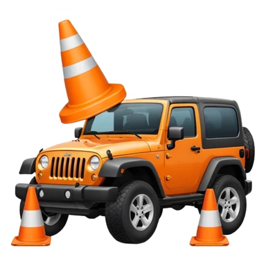 Jeep Wrangler driving over a white traffic cone, emoji style, tire contact visible sticker