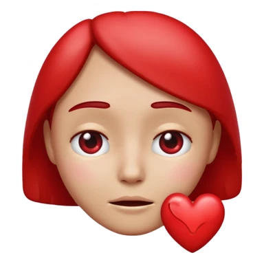 A red emoji that is sad and has a hand making a heart sticker