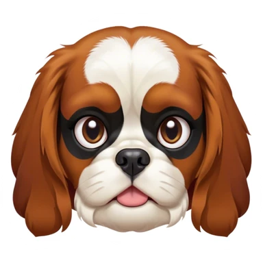Cinematic Grumpy Tri-Colour Cavalier King Charles Spaniel Portrait Emoji, Head tilted slightly with a deeply unimpressed expression, thick tri-colour fur with pronounced black, white, and tan markings, large, droopy brown eyes narrowed into an unamused glare, ears slightly drooping in exasperation, Simplified yet comically expressive features, highly detailed, glowing with a dry, sarcastic glow, high shine, effortlessly judgmental yet dignified, stylized with a touch of cynicism, bright but brooding, soft glowing outline, capturing the essence of an eternally unimpressed yet endearing companion, so lifelike it feels like it could sigh heavily at you in disdain at any moment! sticker