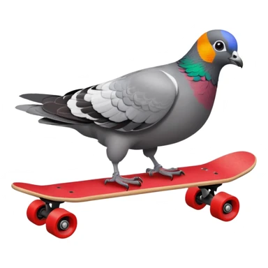 Create a pigeon on a red skateboard sticker