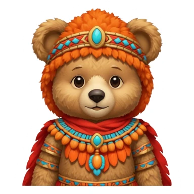 teddy bear Upper, wearing red mayan ancient custome, with carrot half body sticker