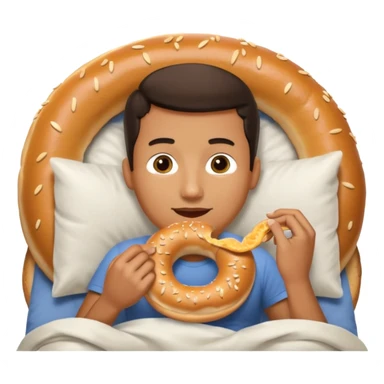 guy in bed eating a bagel sticker
