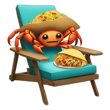 huge crab with huge taco, lying together in a chair at the beach sticker