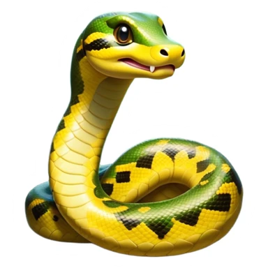 Cinematic Cute Anaconda Portrait Emoji, Head tilted playfully and inquisitively, with a sleek, shimmering body adorned with detailed scale patterns and round, sparkling eyes full of wonder, Simplified yet irresistibly adorable features, highly detailed, glowing with a warm, friendly jungle glow, high shine, affectionate and lively, stylized with a touch of whimsical reptilian charm, soft glowing outline, capturing the essence of a mischievous serpent that feels like it could slither out of the screen into your arms! sticker