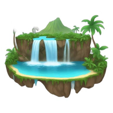 paradise island with a water fall flowing into a lake sticker